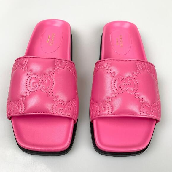 NIB Gucci Nappa Charlotte Logo Pink Leather Sandal Size 37 - Picture 4 of 13